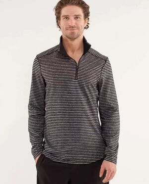 Lululemon Men's Studio 1/2 Zip pullover Classic Stripe Heathered Black / Black